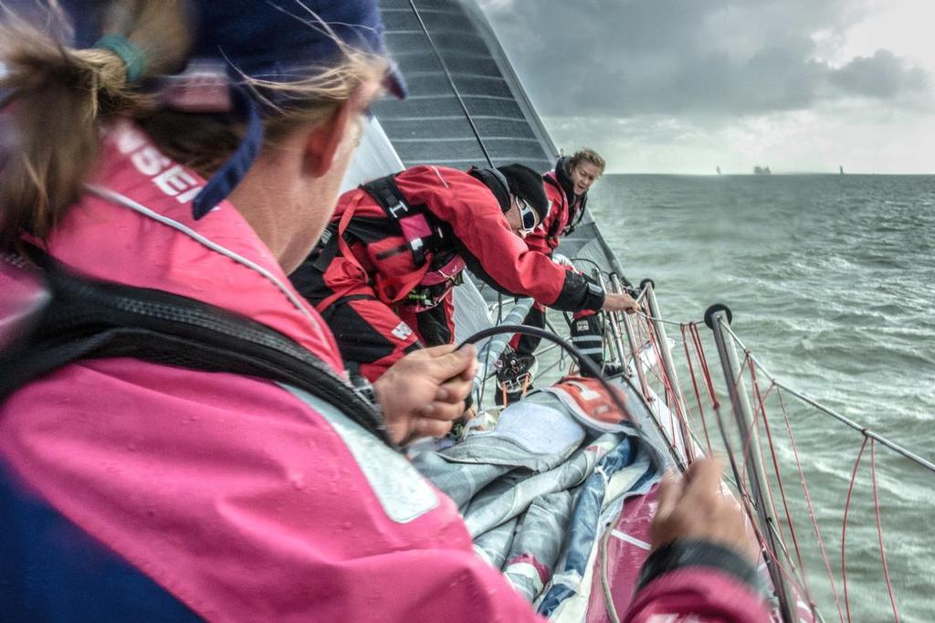 August 11, 2014. Round Britain Island Race Day 1 - OBR content Team SCA photo copyright Corinna Halloran - Volvo Ocean Race http://www.volvooceanrace.com taken at  and featuring the  class