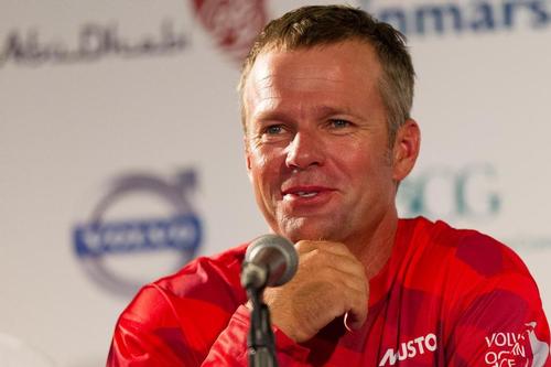 Chris Nicholson, speaking at the skippers press conference during the Volvo Ocean Race 2011-12.  © Ian Roman / Volvo Ocean Race
