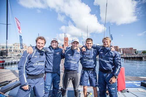 Extreme Sailing Series 2014, The Act 5 line up, from left to right: Paul Campbell-James, Matt Cornwell, Ben Ainslie, Bleddyn Mon, Nick Hutton - JP Morgan BAR © Lloyd Images/Extreme Sailing Series