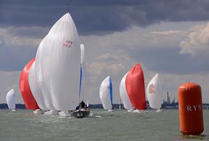 J/111 JITTERBUG leading fleet in first race of J/111 Worlds off Cowes photo copyright  Rick Tomlinson http://www.rick-tomlinson.com taken at  and featuring the  class