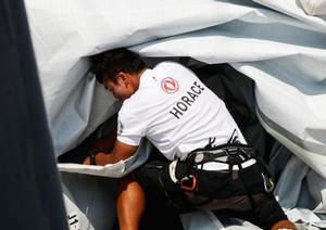 2014-15 Volvo Ocean Race - Dongfeng Race Team, Horace hard at work. photo copyright Yann Riou / Dongfeng Race Team taken at  and featuring the  class