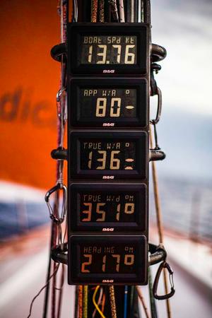 Volvo Ocean Race - October, 2014. Leg 1 onboard Team Alvimedica. Day 18. The fleet begins the gradual turn east around the South Atlantic High, a final few days of calm before rocketing to Cape Town. The B&G instrument pod. photo copyright  Amory Ross / Team Alvimedica taken at  and featuring the  class