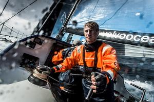 October 18, 2014. Leg 1 onboard Team Vestas Wind. Nicola Sehested, the Danish farmer, watches for the flying fish. Day 7 at sea - Volvo Ocean Race 2014-15 photo copyright Francisco Vignale/Mapfre/Volvo Ocean Race taken at  and featuring the  class