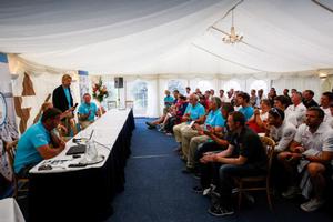 A packed Skippers' Briefing at the Royal Corinthian YC - 2014 Round Britain and Ireland Race photo copyright  Paul Wyeth / RORC taken at  and featuring the  class