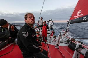 October 29, 2014. Leg 1 onboard Dongfeng Race Team. Kevin Escoffier on deck, gybing and heading south - Volvo Ocean Race 2014-15. photo copyright Yann Riou / Dongfeng Race Team taken at  and featuring the  class