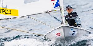 Manami Doi (JPN) leads the Radial fleet - Ciudad de Santander Trophy - 2014 ISAF Worlds Test Event Penultimate Day photo copyright Martinez Studio taken at  and featuring the  class
