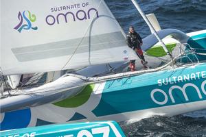 Sidney Gavignet (FRA) onboard the Oman sail MOD70 trimaran ``Musandam``. Shown here training offshore prior to the Route du Rhum 2014. photo copyright  Vincent Curutchet / Lloyd Images taken at  and featuring the  class