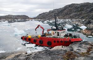 The research team used the M/V Viking Madsalex to deploy the SF1 mooring in Sermilik Fjord in 2011 and to retrieve it two years later. photo copyright William Ostrom, WHOI taken at  and featuring the  class