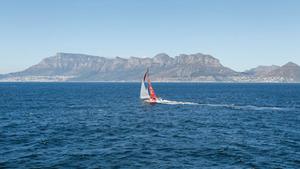 Leg one, Day 25 - Table Mountain  Dongfeng Race Team race past Table Mountain as they hunt down Abu Dhabi Ocean Racing to the finish - Volvo Ocean Race 2014-15 photo copyright  Ainhoa Sanchez/Volvo Ocean Race taken at  and featuring the  class