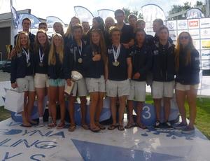  British Youth Sailing Team medallists at the EUROSAF Youth Sailing European Championships 2014. photo copyright British Youth Sailing Team taken at  and featuring the  class
