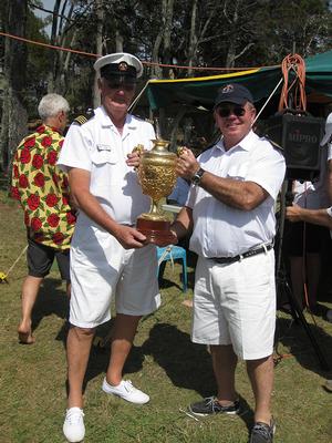 SYC Commodore, Phil Short (left), receives the Goodwill Cup from Royal Queensland Yacht Squadron Commodore, Kevin Miller. photo copyright Rob Mundle taken at  and featuring the  class