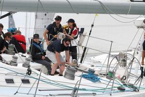 HRH Princess Anne racing in Cowes during Aberdeen Asset Management Cowes Week on a UK Sailing Academy 65 foot yacht.. Class Zero. 05.08.14 Seen here Princess Anne is trimming the mainsail. photo copyright Ingrid Abery http://www.ingridabery.com taken at  and featuring the  class