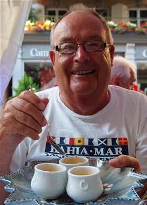 John enjoying his triple order of creme brule - Canal Boating in the Alsace photo copyright The Galley Guys taken at  and featuring the  class