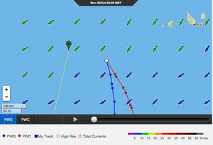 The lateral separtion between Team Brunel (green tag) Dongfeng - 0640hrs UTC 20 October 2014 photo copyright PredictWind http://www.predictwind.com taken at  and featuring the  class
