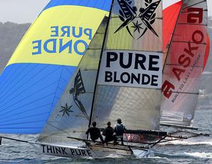 Pure Blonde and Asko photo copyright Frank Quealey /Australian 18 Footers League http://www.18footers.com.au taken at  and featuring the  class