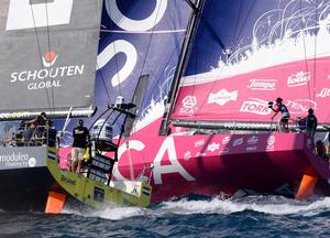 Volvo Ocean 2014-15 Inport Race in Alicante with Prince Carl Philip of Sweden, Jan Johansson CEO SCA and Johan Heden, friend of SCA onboard. photo copyright Rick Tomlinson / Team SCA taken at  and featuring the  class