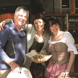 The Galley Guys are greeted by the hostesses at the themed restaurant Caberet du Roy for a taste of New France in Old Montreal, on Rue Saint-Paul - Une Offre Que Vous Ne Pouvez Pas Refuser photo copyright The Galley Guys taken at  and featuring the  class