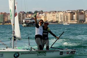 2014 ISAF Sailing World Championships, Santander - Vadlau and Ogar celebrate 470 win photo copyright Thom Touw http://www.thomtouw.com taken at  and featuring the  class
