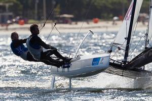 Pippa Wilson-John Gimson - GBR aiming for first ever Nacra 17 Games berth at ISAF Santander Worlds 2014 photo copyright Richard Langdon/British Sailing Team taken at  and featuring the  class