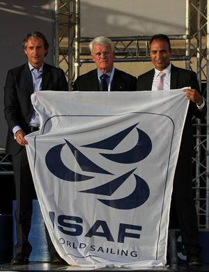 Left to Right- Iñigo de la Serna, Mayor of Santander, W. Scott Perry, ISAF Vice-President, Rabih Azad-Ahmad, Mayor of Sport, Culture and Citizens Services in the city of Aarhus - 2014 ISAF Sailing World Championships Santander photo copyright ISAF  taken at  and featuring the  class