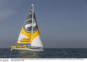 French skippers Gwénolé Gahinet and Paul Meilhat are training off Lorient on their Figaro Safran-Guy Cotten prior to the AG2R transat on March 05, 2014 - Lorient Horta Solo 2014 photo copyright  Jean Marie Liot / DPPI taken at  and featuring the  class