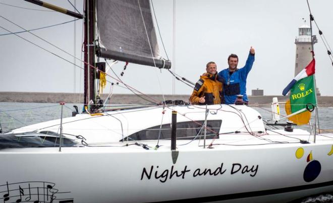 French father and son team of Pascal and Alexis Loison, became the first ever doublehanded crew to win the Fastnet Challenge Cup and the Rolex Fastnet Race overall in 2013. They will be back to defend their title this year.  Night and Day, JPK 10.10. ©  Rolex/ Kurt Arrigo http://www.regattanews.com