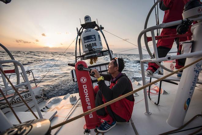 Day 10, the team come through the wind shadow in no time at all and now have a 32 nautical mile on the fleet. Still leading, Charles Caudrelier made the right decision after all - Volvo Ocean Race 2014-14 - Leg three - Dongfeng Race Team. ©  Sam Greenfield / Volvo Ocean Race