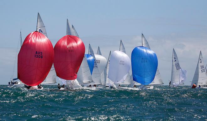 The Hole Way leads the whole fleet back down after the top mark in Race Four. © Kylie Wilson Positive Image - copyright http://www.positiveimage.com.au/etchells