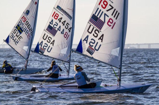 Reineke (middle) and Railey (right), Laser Radial. © Will Ricketson / US Sailing Team http://home.ussailing.org/