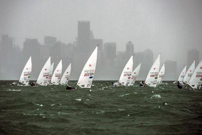 A powerful rainstorm bears down on the fleet  - Day 1 of racing at ISAF Sailing World Cup Miami 2015 © Will Ricketson / US Sailing Team http://home.ussailing.org/