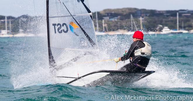 AUS3657 - David Lister testing the submarine aspect of his Moth - he finished in eighth place. - 2015 Moth World Championships ©  Alex McKinnon Photography http://www.alexmckinnonphotography.com