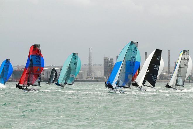 Heading downwind from the wing mark - International 14 World Championships 2015 © Teri Dodds http://www.teridodds.com