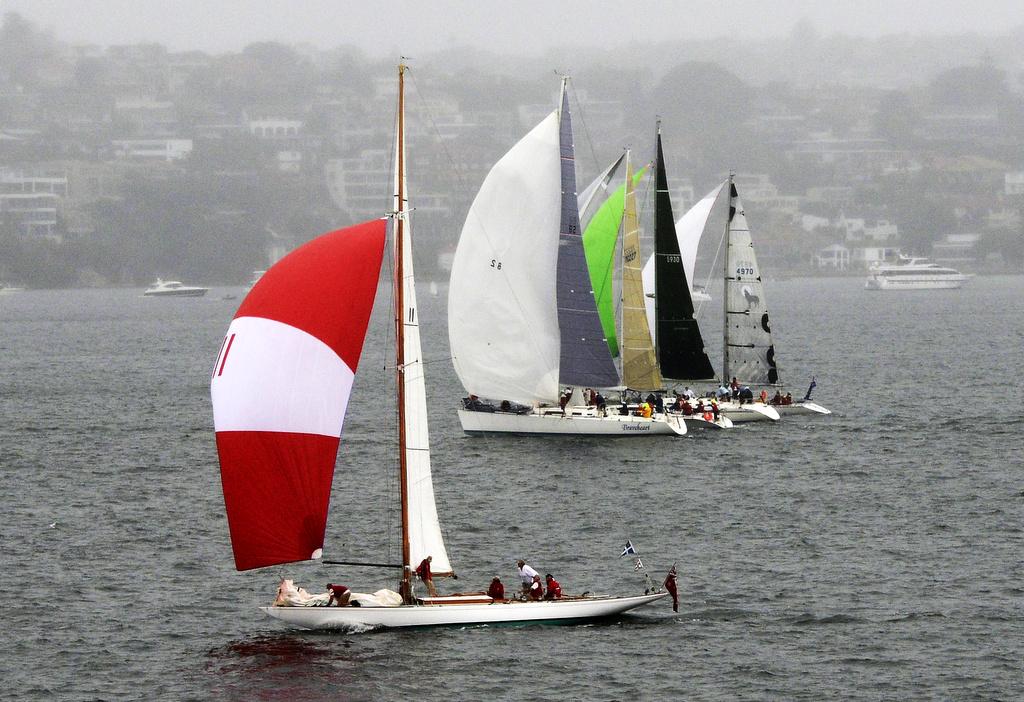 Division 1 fleet racing in the 179th Australia Day Regatta on Sydney Harbour, with the 30-square metre Fagel Grip in foregound - Australia Day Regatta 2015 photo copyright John Jeremy http://www.sasc.com.au taken at  and featuring the  class