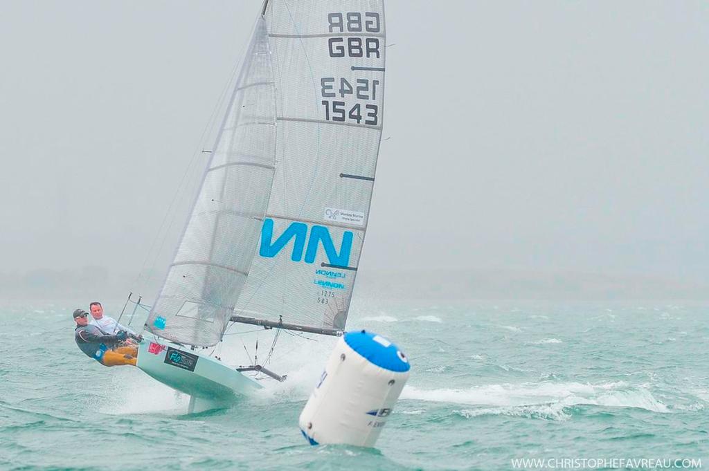 Glen Truswell and Sam Pascoe powered around the top mark well ahead of the fleet - International 14 World Championships 2015. © Rhenny Cunningham