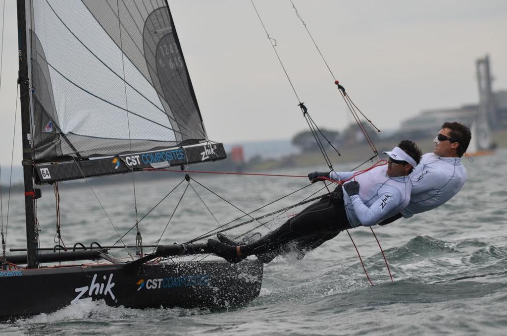 Four time World Champion Archie Massey and new crew Harvey Hillary were always in contention - International 14 World Championships 2015.  © Rhenny Cunningham