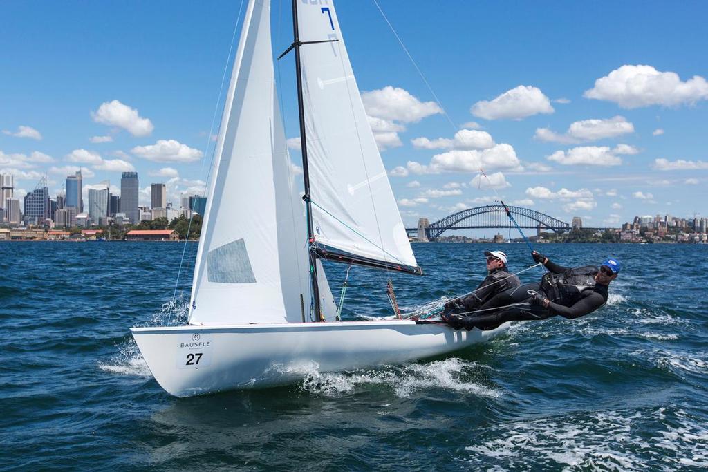 Edward Cox and Peter Bevis (AUS) onboard MINERVA during the Flying Dutchman World Championship. Sydney,Australia. Wednesday 7th January  2015 (Photo: Andrea Francolini). © Andrea Francolini http://www.afrancolini.com/
