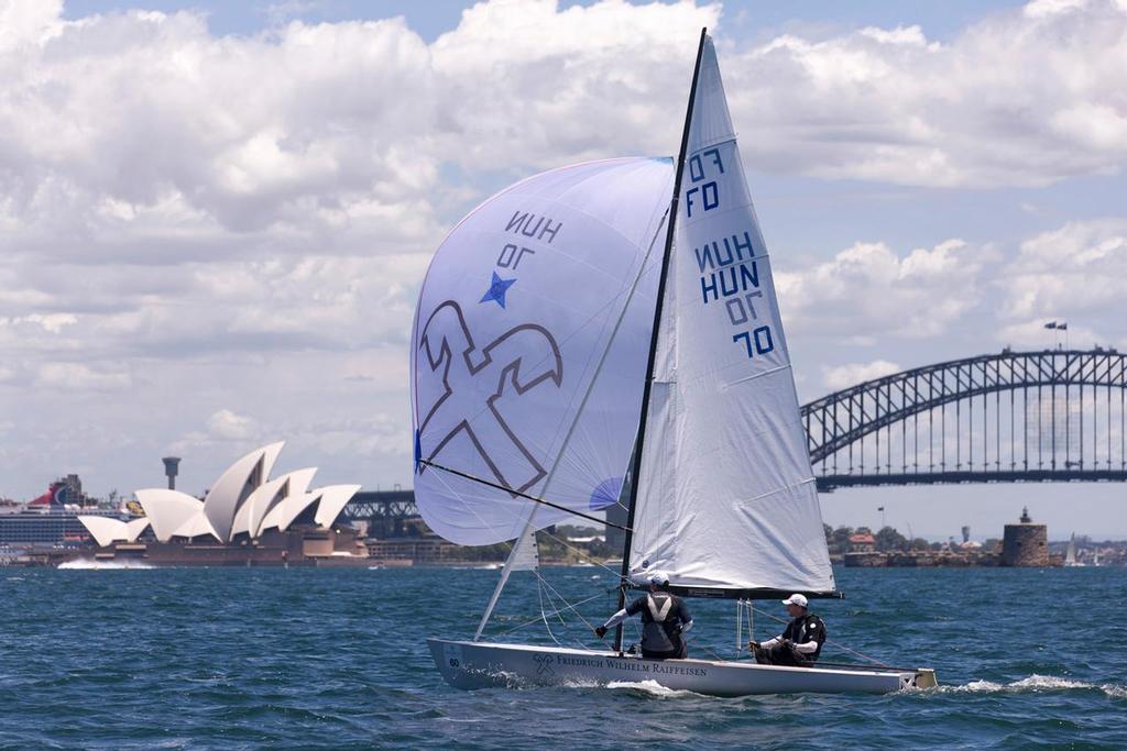Szabolcs Majthenyi and Andras Domokos (HUN) onboard PLANA TECH 3 are the over all winners during  the Flying Dutchman World Championship. Sydney,Australia. Wednesday 7th January  2015 (Photo: Andrea Francolini). photo copyright Andrea Francolini http://www.afrancolini.com/ taken at  and featuring the  class