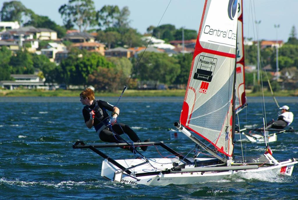 Ben Clegg checking his six - ACO Musto Performance Skiff World Championships 2015 in Perth WA. photo copyright Rick Steuart taken at  and featuring the  class