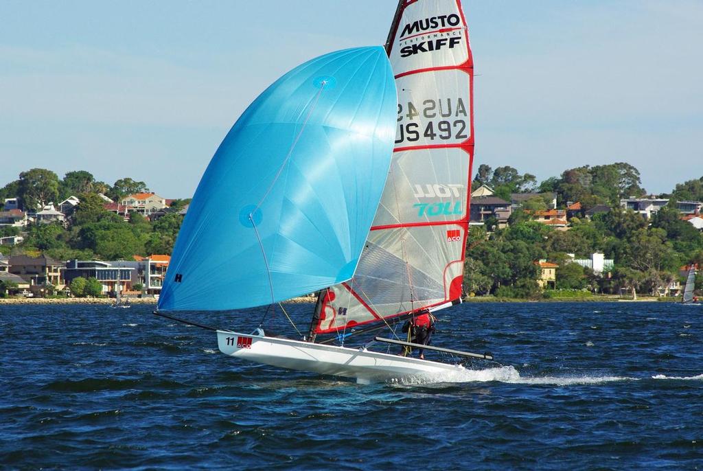 Jon Newman `` Air time`` - ACO Musto Performance Skiff World Championships 2015 in Perth WA. photo copyright Rick Steuart taken at  and featuring the  class