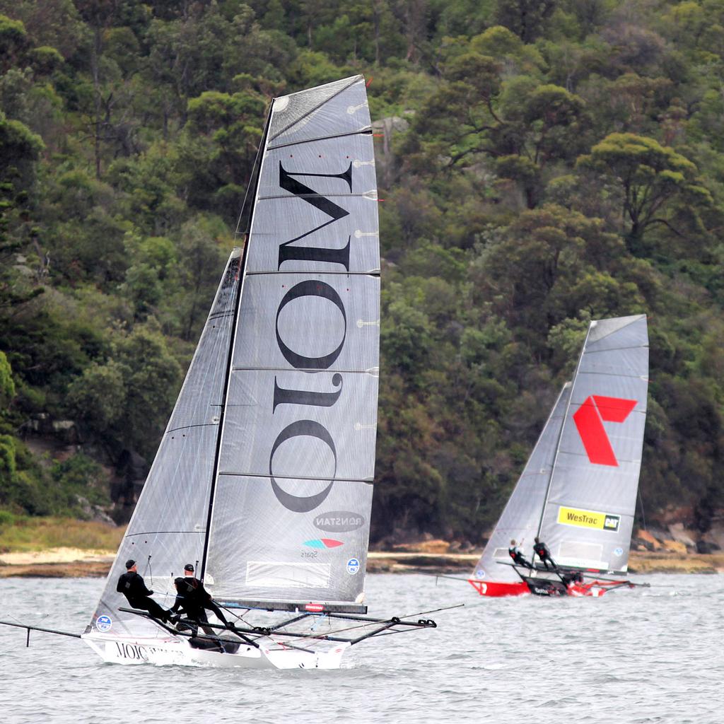 Mojo Wine swoops after 7s misfortune - 18ft Skiffs  NSW Championship, Race one  Sunday, 11 January 2015  Sydney Harbour. photo copyright Australian 18 Footers League http://www.18footers.com.au taken at  and featuring the  class