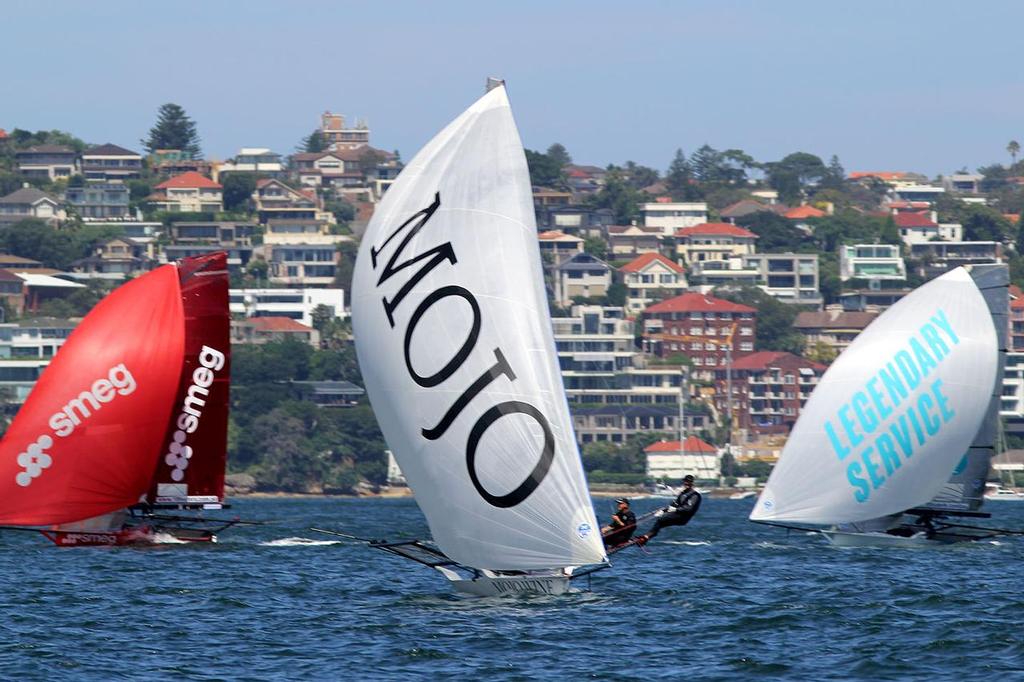 Mojo Wine was always near the lead - 18ft Skiffs NSW Championship 2015, Race 2 photo copyright Frank Quealey /Australian 18 Footers League http://www.18footers.com.au taken at  and featuring the  class