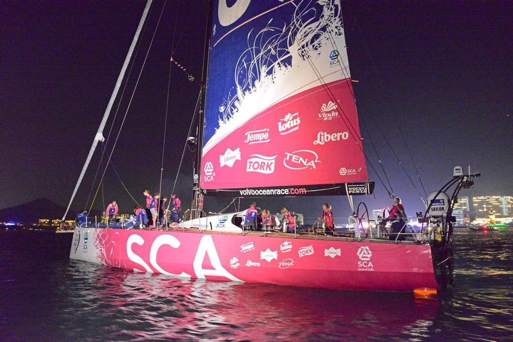 January 27, 2015. Team SCA 45 arrives in Sanya in sixth place after 23 days of sailing. © Rick Tomlinson / Team SCA