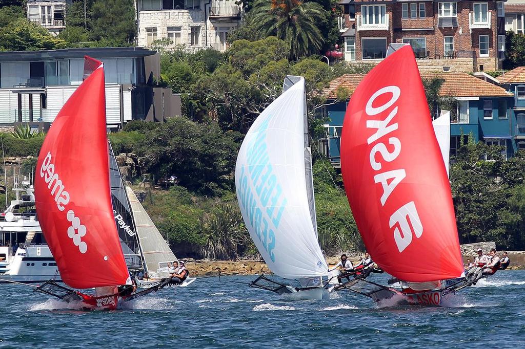 Spinnakers set after rounding the first windward mark - 18ft Skiffs NSW Championship 2015, Race 2 photo copyright Frank Quealey /Australian 18 Footers League http://www.18footers.com.au taken at  and featuring the  class