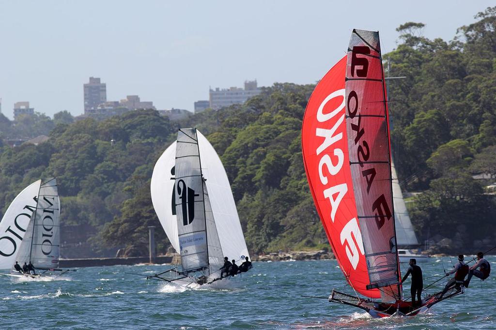 The race behind the winner - 18ft Skiffs NSW Championship 2015, Race 2 photo copyright Frank Quealey /Australian 18 Footers League http://www.18footers.com.au taken at  and featuring the  class