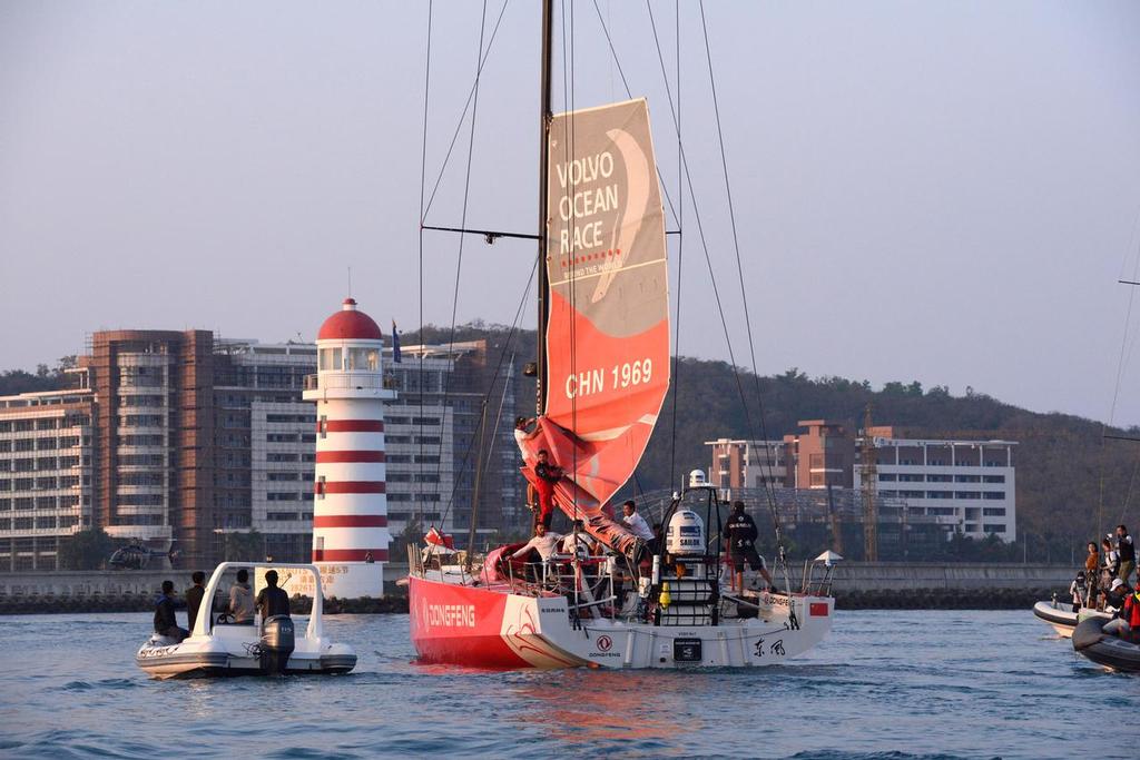 January 27, 2015. Dongfeng Race Team arrives to Sanya in first position, leader of Leg 3 after 23 days of sailing. photo copyright Rick Tomlinson/Volvo Ocean Race http://www.volvooceanrace.com taken at  and featuring the  class