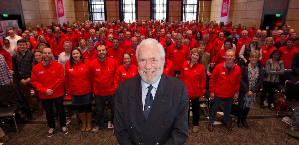 Clipper Race Chairman Sir Robin with Clipper 2015-16 Race Crew at today's brief in London  - Clipper Round the World Yacht Race 2015-16 © Clipper Round The World Yacht Race http://www.clipperroundtheworld.com
