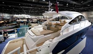 The Fairline stand at the CWM FX London Boat Show 2015. photo copyright onEdition http://www.onEdition.com taken at  and featuring the  class