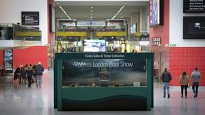 Entrance branding at the CWM FX London Boat Show 2015. photo copyright onEdition http://www.onEdition.com taken at  and featuring the  class
