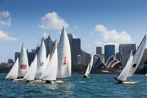 A start line of classic yachts during day 1 of the Historic 18ft Skiff Australian Championship on Sydney Harbour.  22/01/2015 (Photo: Andrea Francolini). photo copyright Andrea Francolini http://www.afrancolini.com/ taken at  and featuring the  class