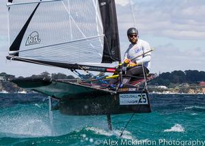 USA4135 - Andrew Campbell on the way to the start of the last race of the series. He finished in 36th place. - 2015 Moth World Championships photo copyright  Alex McKinnon Photography http://www.alexmckinnonphotography.com taken at  and featuring the  class